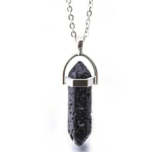 Black lava stone prism necklace - Picture 2 of 2